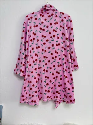Women's Spoiled Angel Cherry Print Robe, Size M, Pink and Red thumbnail 5