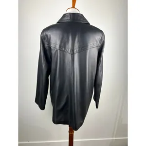 Peletaria Solsona Spain‎ Black Oversized Leather Jacket Western Style Size 42 thumbnail 3
