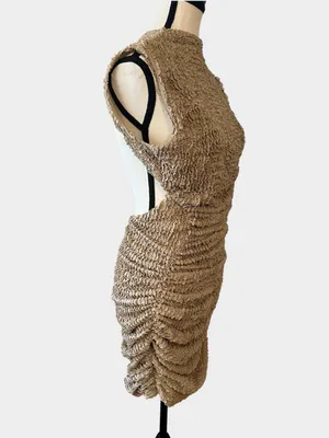 NWT Babyboo Aphrodite Beige Textured Ruched Open Back Mini Dress M thumbnail 7