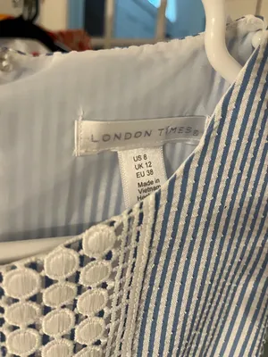 London Times Blue & White Striped Seersucker Dress with Crochet Panel thumbnail 2