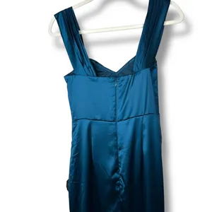NEW Lulus Stunning Arrival Dark Teal Satin Off-the-Shoulder Maxi Gown Dress thumbnail 8