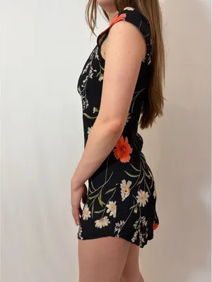 Black Floral Summer Reformation Mini Dress thumbnail 4