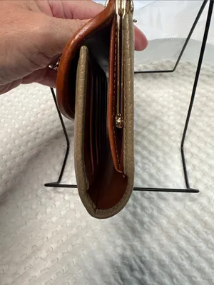 Vintage Dooney & Bourke Beige Pebbled Leather Clutch with Chestnut Trim thumbnail 5