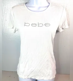 bebe M Spellout Ribbed Short Sleeve Circle Neck Top - Stark White thumbnail 3