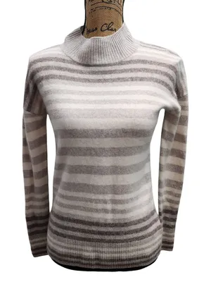 Max Studio 100% Cashmere Striped Mock‎ Neck Sweater Womens Small thumbnail 1