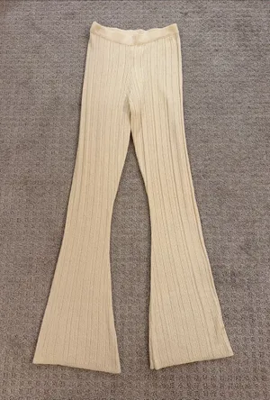 NWT Sage the Label Cream Fresh Fair Ribbed Knit Flare Pants XS LE3743 Cozy Boho thumbnail 1