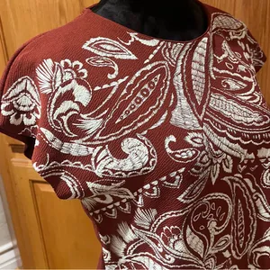 ZARA Paisley Textured Print Mini Shift Dress Burnt‎ Brick & White Size Small thumbnail 11