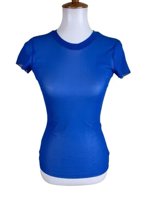 Free People Intimately Blue Sheer Mesh‎ Short Sleeve Tee Fitted XS thumbnail 1