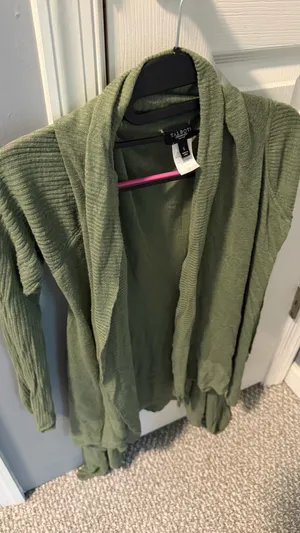 Olive Green Open-Front Talbots petite small Cardigan Sweater runs large thumbnail 3