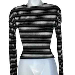 FREE PEOPLE Always With Me Striped Black Gray Wrap Tie Crop Top EUC Size‎ Small thumbnail 6