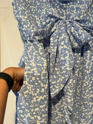 Entro Blue Floral Strapless Tie-Front wide leg Jumpsuit size M thumbnail 7