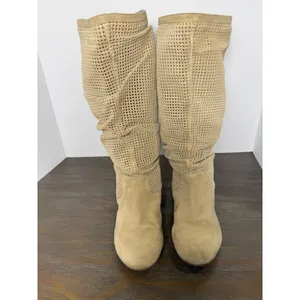 UGG Abilene Suede Perforated Tall Slouch Boots Beige Boho‎ Size 9.5 thumbnail 2