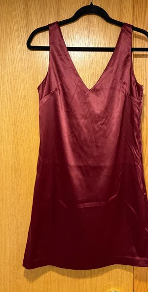 WAYF Burgundy Satin Sleeveless V-Neck Mini Dress with Bow - Size Small thumbnail 1