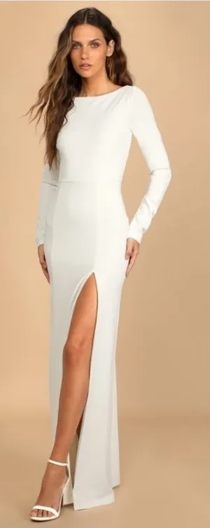 LULU's Bridal Wedding Chic Modern Sexy Minimalist Lace Trim Romantic Maxi Gown thumbnail 1