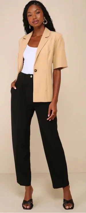 Lulus Black Pleated High Waisted Straight Leg Trousers Pants Size Medium NEW thumbnail 1