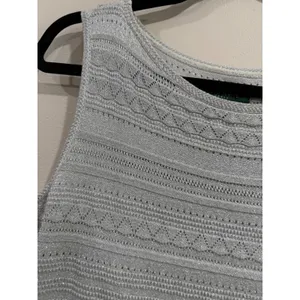 Lauren Ralph Lauren Silver Metallic Knit Pointelle Fit & Flare Festive Dress L thumbnail 4