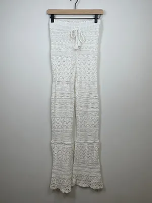 🌟 Love Shack Fancy 🌟 Fosta Crochet Cotton Flared Pull On Pant White Xs thumbnail 4