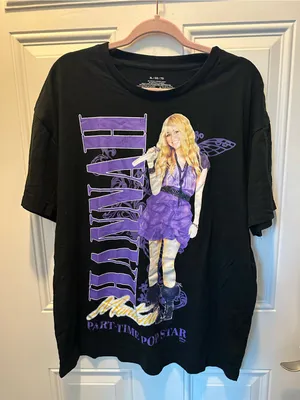 Disney Hannah Montana Mile Cyrus Black and Purple Graphic Tee Shirt for Y2K thumbnail 1