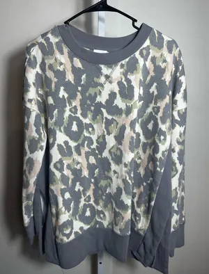 S143. BKE Camo Leopard Crewneck Sweater oversized thumbnail 1