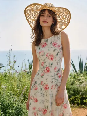 Rihoas Floral Sleeveless Maxi Dress — Pink Rose on Cream thumbnail 3