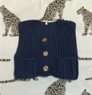 Gold button short sleeve sweater Blue thumbnail 1