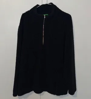 DIP Women's Sherpa Quarter Zip Pullover Jacket Black Cozy Fuzzy Soft Size 2X XXL thumbnail 1