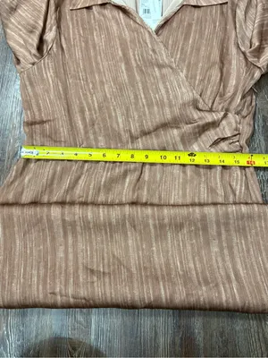 NWT Mango MNG Brown Satin Shirt Wrap Midi Dress 10 Flowy Flared Sleeve Party thumbnail 14