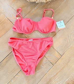 Shade‎ & Shore Bikini Set Womens Coral Pink Top L Bottom M thumbnail 1