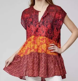 Free People Women Cotton Top Red Gotta Have You Tunic Floral Oversized M thumbnail 1