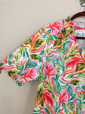 THML Floral Tropical Puff Sleeve Ruffle V Neck Top Size XL thumbnail 4