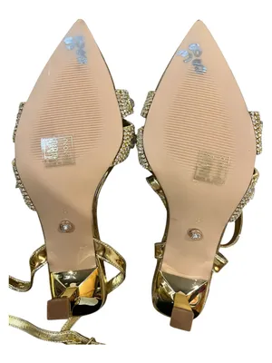 Azalea Wang Ziva Ankle Strap Sandal Gold Rhinestone Heels Size 8 New No Box thumbnail 10