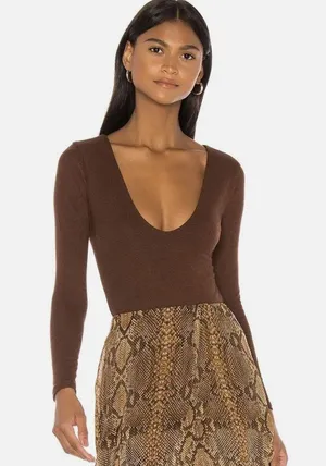 Lovers + Friends brown long sleeve bodysuit from revolve thumbnail 11
