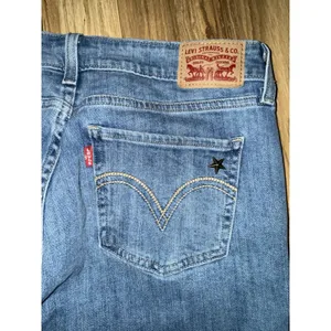 Levi's 535 Super‎ Skinny Jeans Womens Sz 30 Blue Denim Stars Accents Artsy Art thumbnail 8