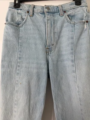 Abercrombie & Fitch Light Blue Straight Leg Jeans with Split Hem thumbnail 2
