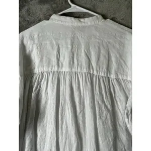 Eileen Fisher Linen Organic Cotton Sheer Check Mandarin Collar Shirt Medium thumbnail 4