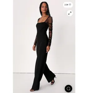 Lulus Black Made to Amaze Dotted Mesh Jumpsuit Small Gothic Cocktail Party thumbnail 2