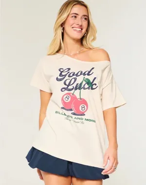 Hollister Oversized Off-Shoulder Graphic Tee thumbnail 2