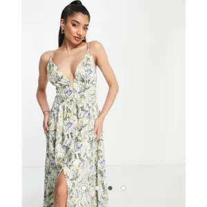 Abercrombie & Fitch Plunge Linen Blend Maxi Dress in Tropical Print, XS thumbnail 4