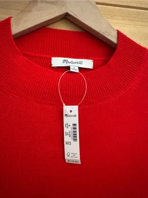 NWT Madewell Medium Red Merino Wool Ruffle Mockneck Crop Sweater Holidays Cozy thumbnail 6