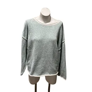 Womens Sweater Size M Sage Green Textured Knit Boat Neck Fringe Long thumbnail 2