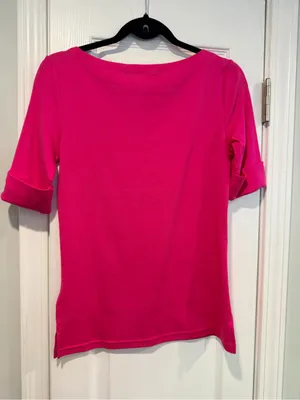 NWOT LRL Lauren Ralph Lauren Size S Pink Boat Neck Cuffed Sleeve Top Cotton thumbnail 10
