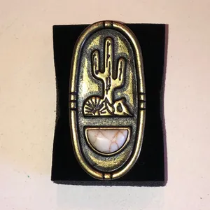 Southwestern Aged Gold-Tone Cactus Ring with Faux Stone thumbnail 2