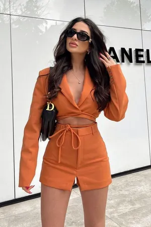 Zara 2 piece Tangerine Tied Crop Blazer and Skort thumbnail 1