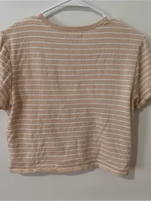 American Eagle Outfitters Beige and White Striped Crop Top thumbnail 3