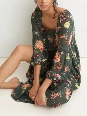 Anthropologie Women’s Evelin Square Neck Floral 3/4 Length Sleeve Maxi Dress S thumbnail 8