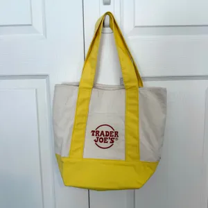 Trader Joe's Yellow and Cream Mini Tote Bag thumbnail 4