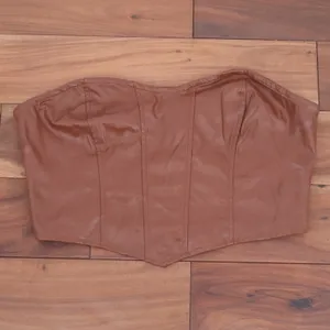 SHEIN Brown Faux Leather Corset Top Zip Back Sweetheart Neck XL 12 thumbnail 2