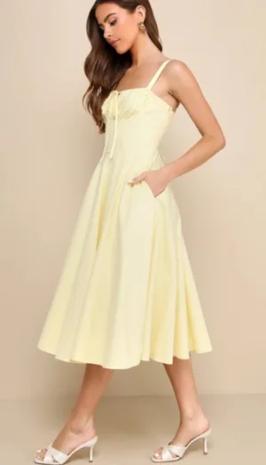 LULU's Sexy Casual Summer Bustier Brunch Beach Summer Retro Vibes Midi Dress thumbnail 1