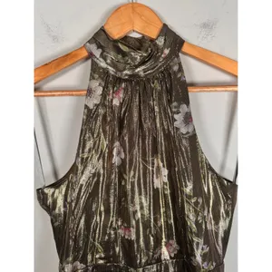 ML Monique‎ Lhuillier Dress Womens 0 Metallic Floral Silk Halter Midi 4412419 thumbnail 3