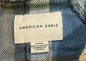 American Eagle blue, green, brown, tan, white plaid long sleeve flannel S thumbnail 4